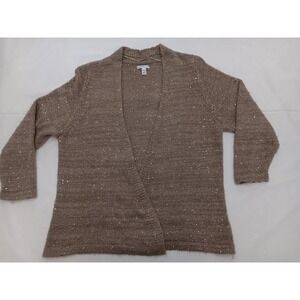 Croft & Barrow Womens Cardigan Sweater 2X Tan Sequin Open‎ Front Knit